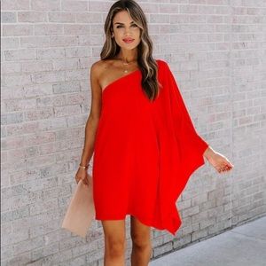 Vici batwing red one shoulder chiffon dress